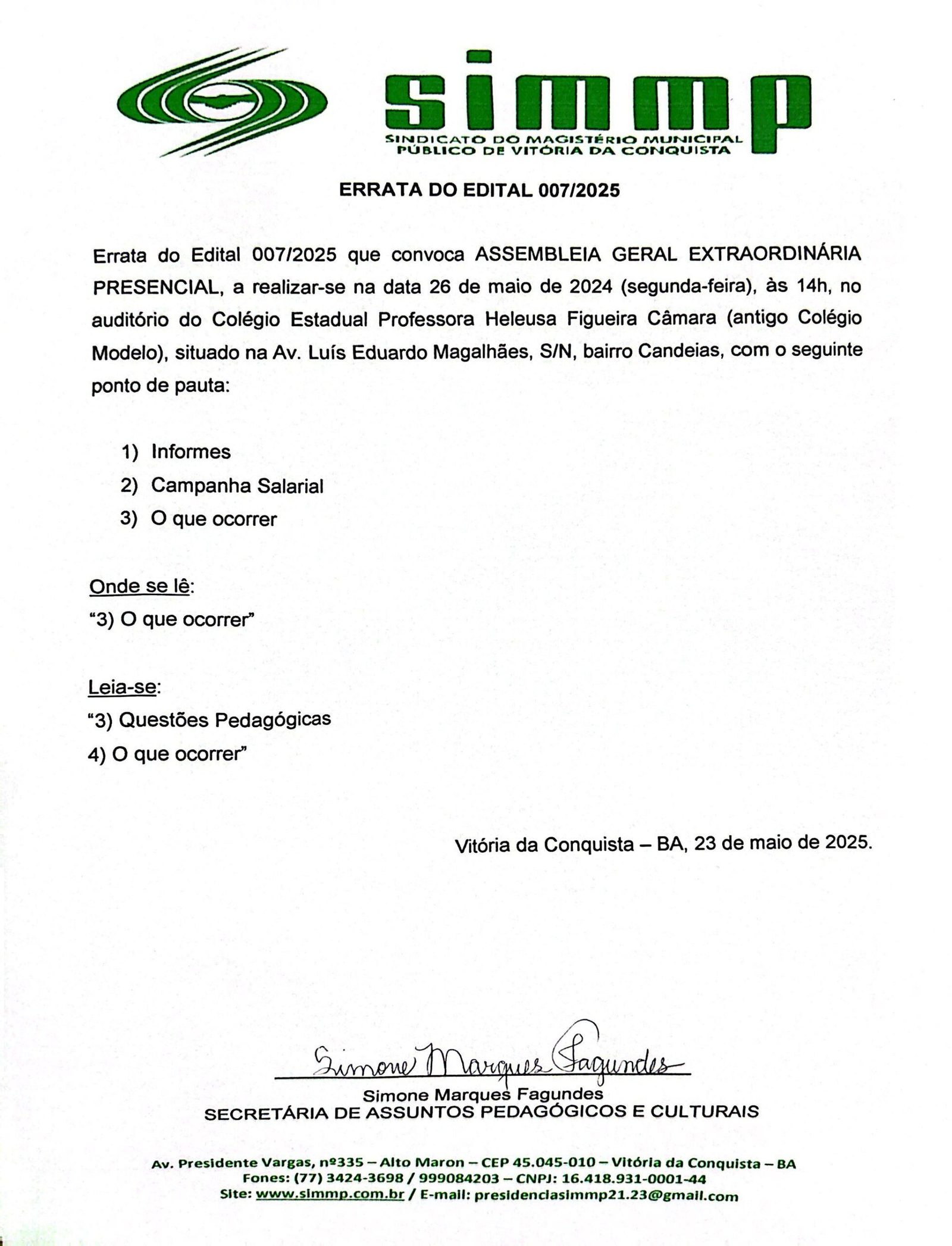 ERRATA DO EDITAL 007/2025
