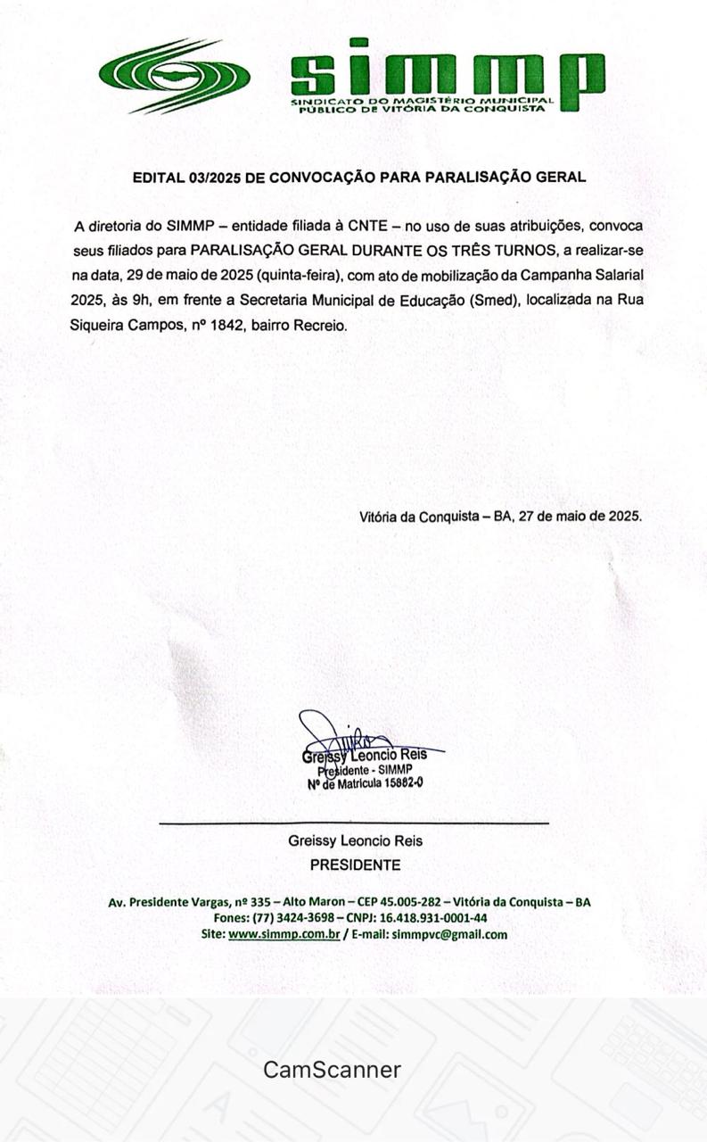 EDITAL 03/2025 DE CONVOCAÇÃO PARA PARALISAÇÃO GERAL