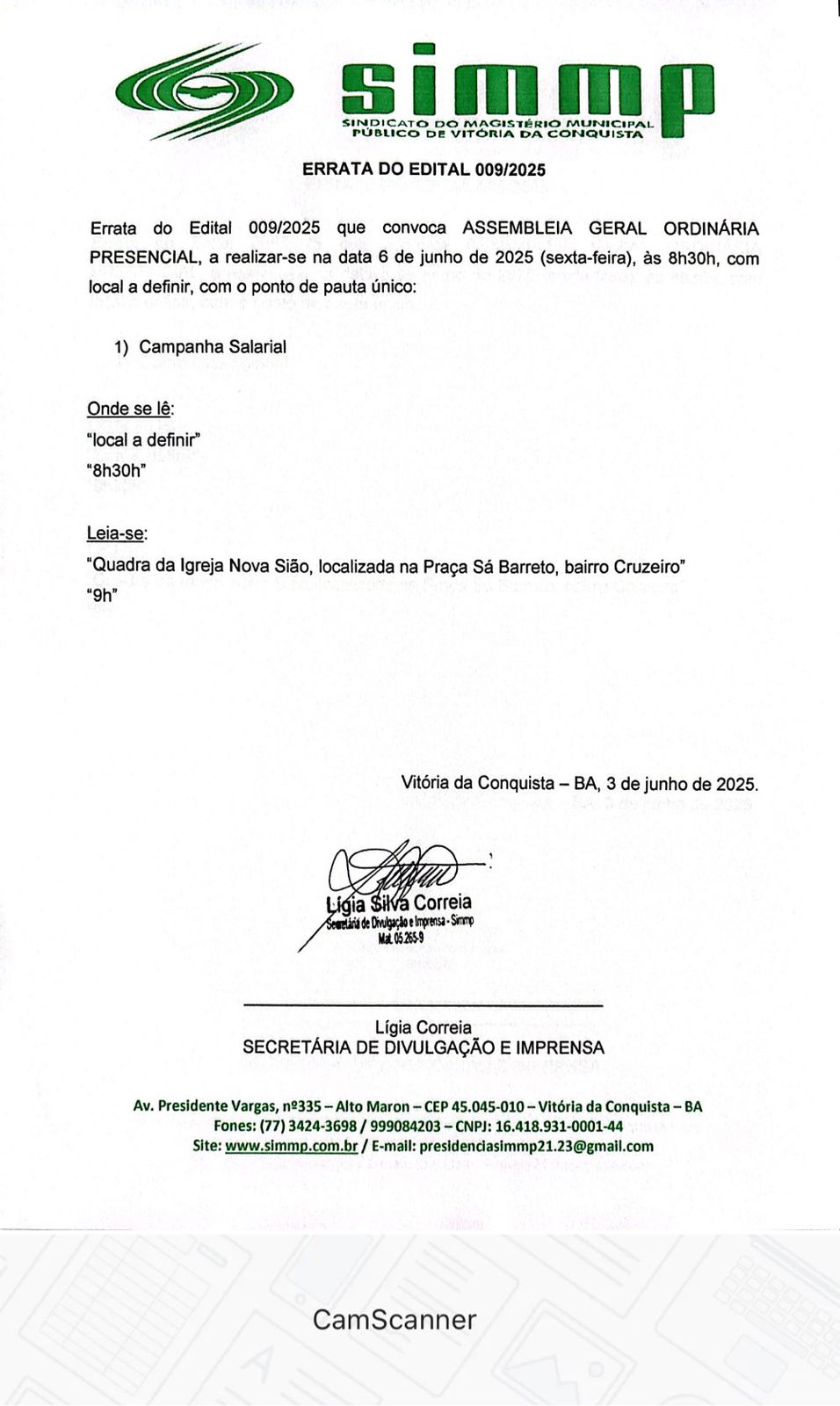 ERRATA DO EDITAL 009/2025